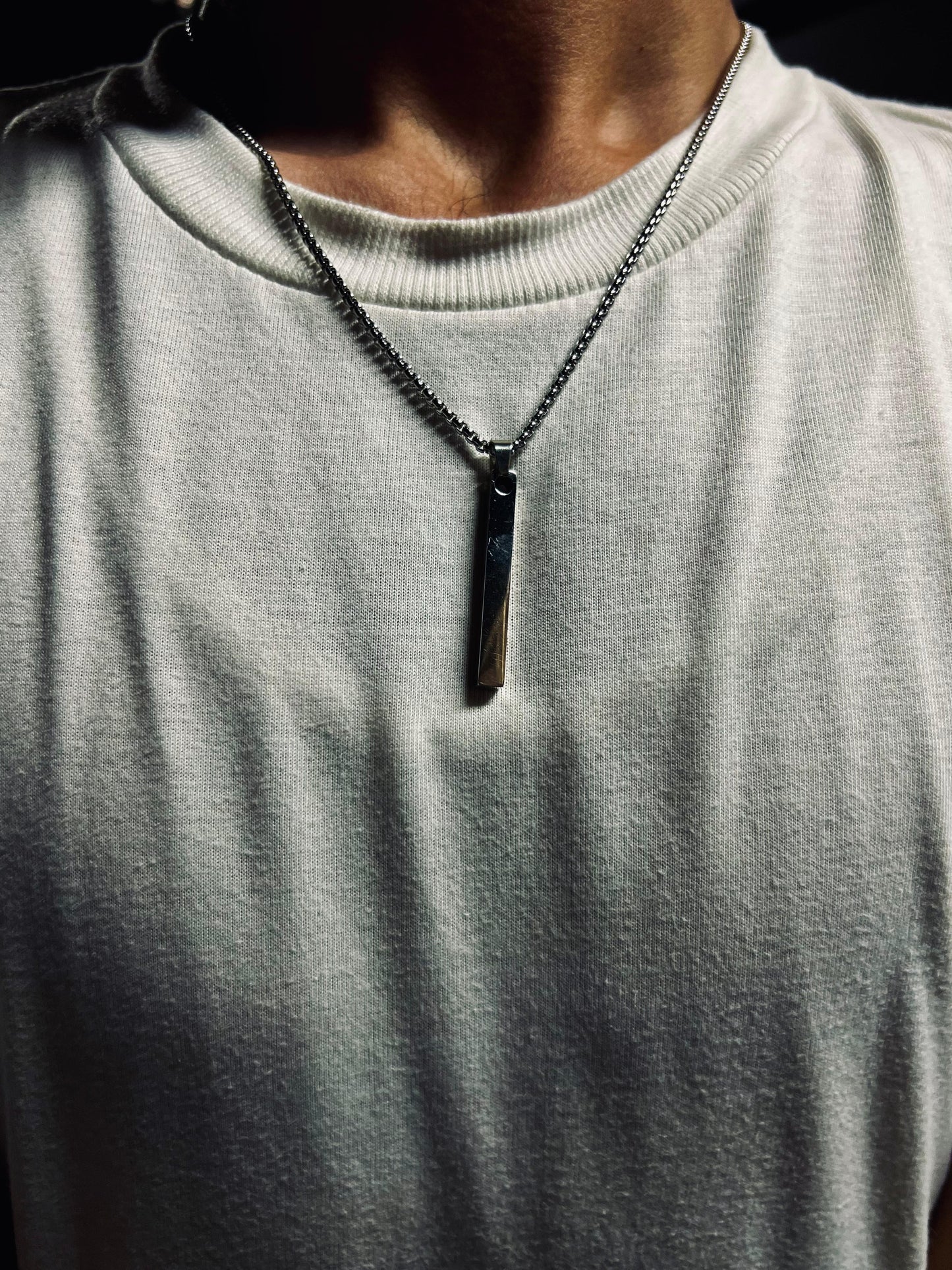 Men’s Rectangle Pendant Necklace – Classic Black Stainless Steel Cuban Chain, Stylish Jewelry Gift