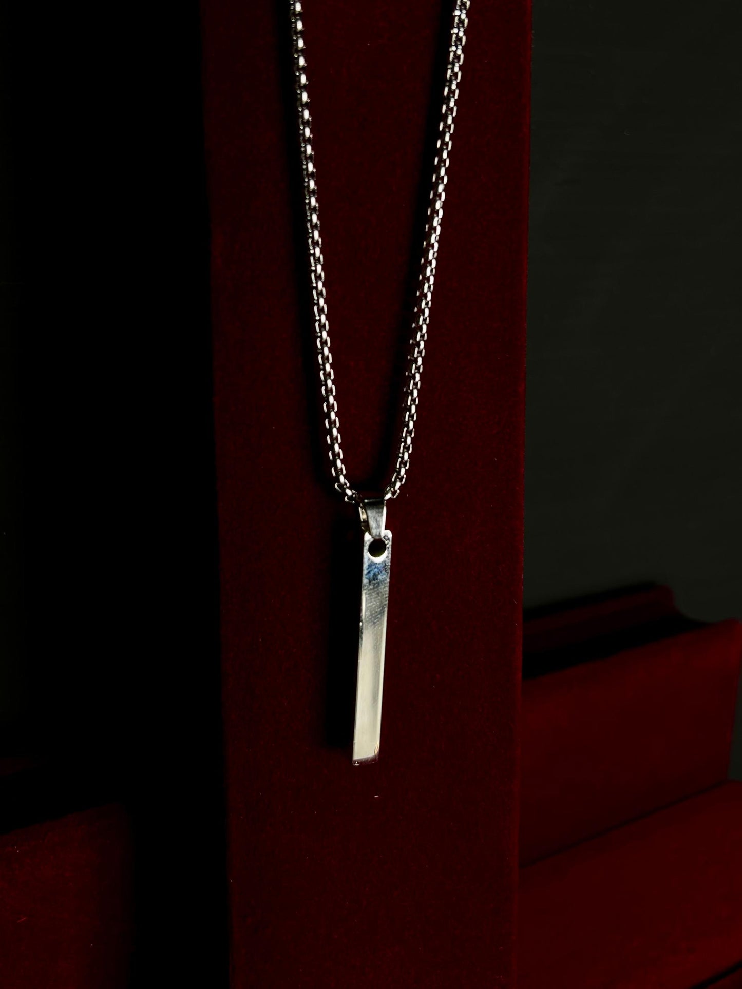 Men’s Rectangle Pendant Necklace – Classic Black Stainless Steel Cuban Chain, Stylish Jewelry Gift