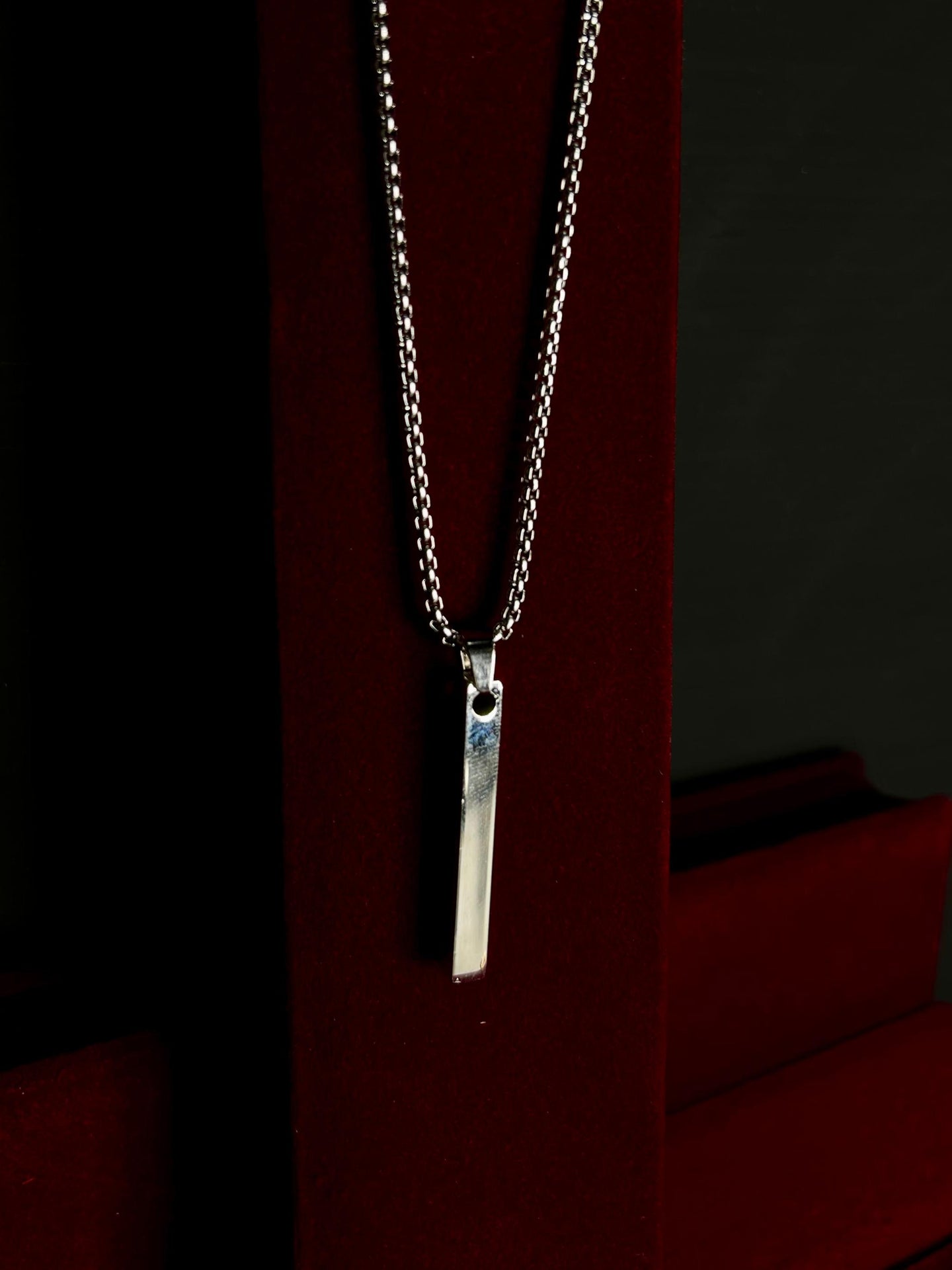 Men’s Rectangle Pendant Necklace – Classic Black Stainless Steel Cuban Chain, Stylish Jewelry Gift
